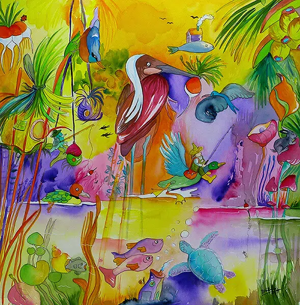 Héron rouge - Aquarelle de Bhéatrice Chanard
