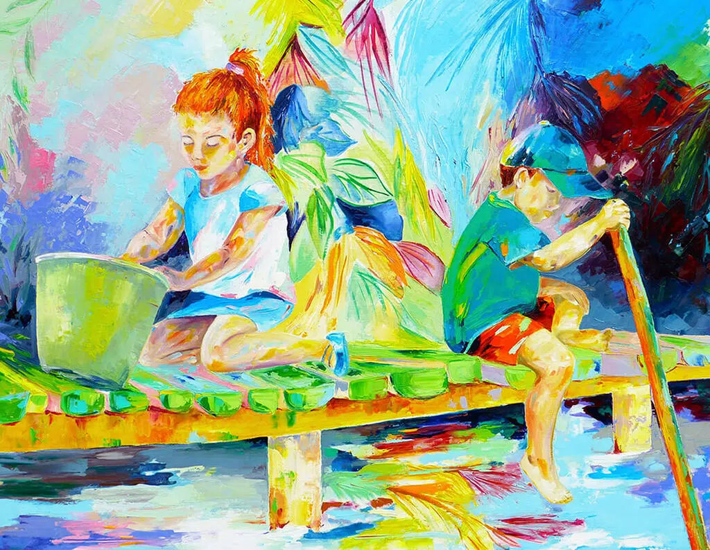 Le ponton - Huile sur toile de Bhéatrice Chanard
