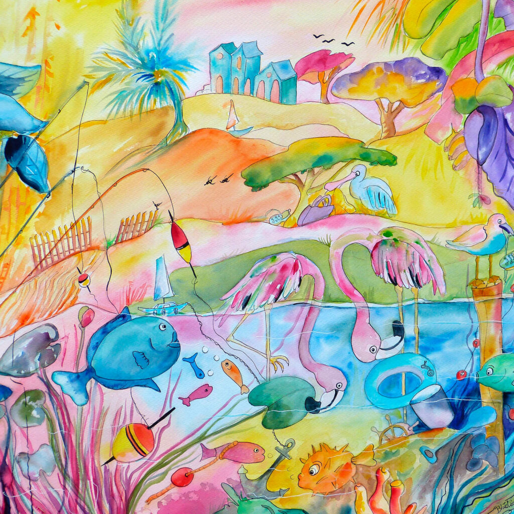 Camarguaises à la recherche d'un trésor - Aquarelle de Bhéatrice Chanard