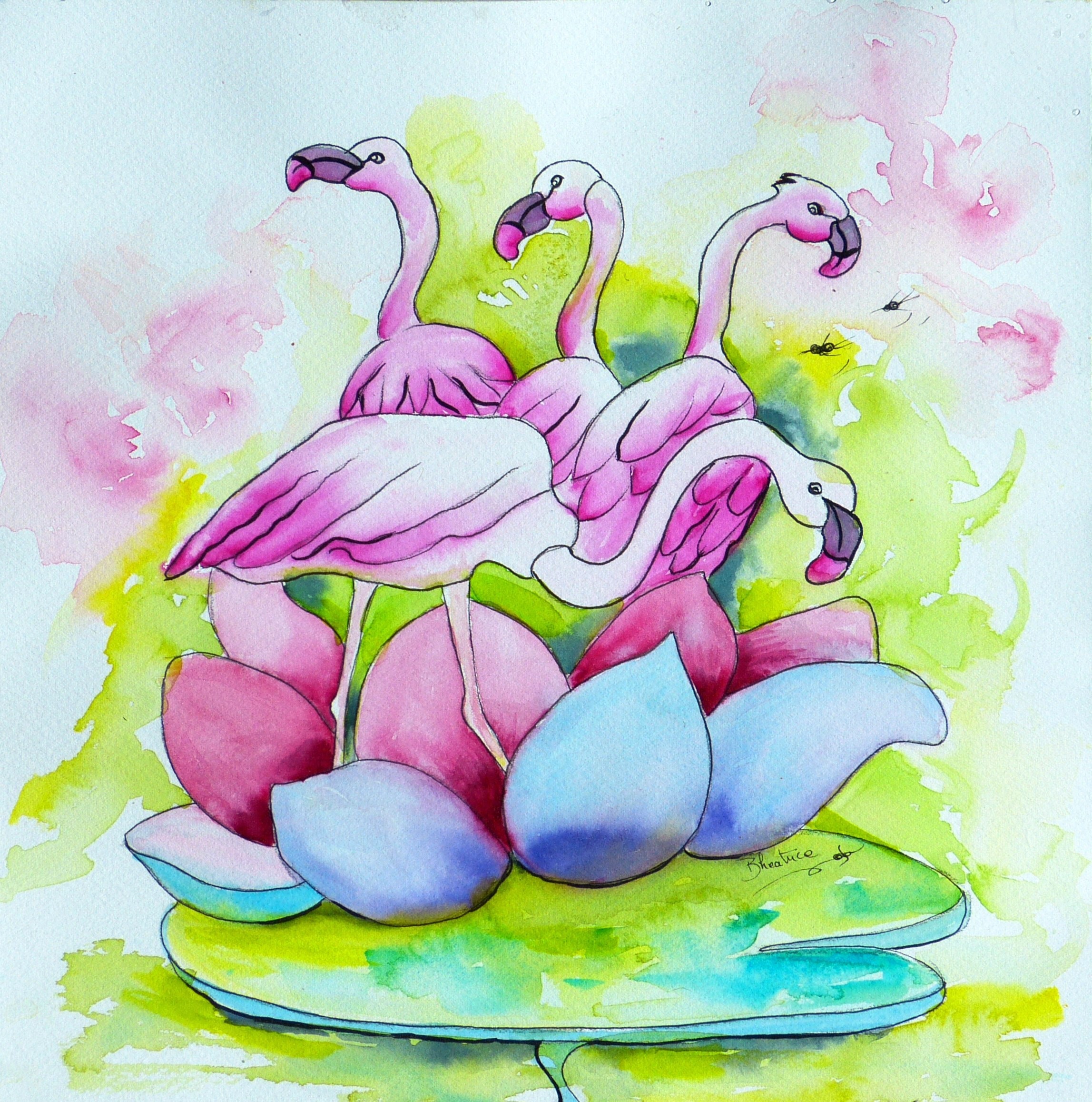 Ailes roses - Aquarelle de Bhéatrice Chanard