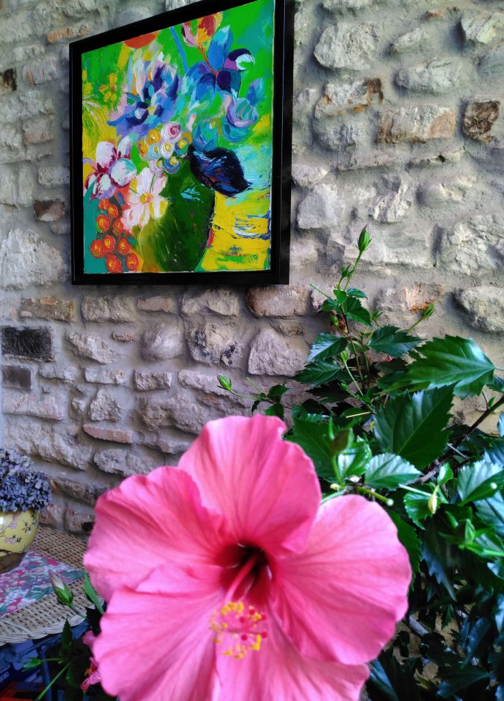 Photo de Bouquet carré encadré Caisse Américaine Noire Huile sur toile de Bhéatrice Chanard